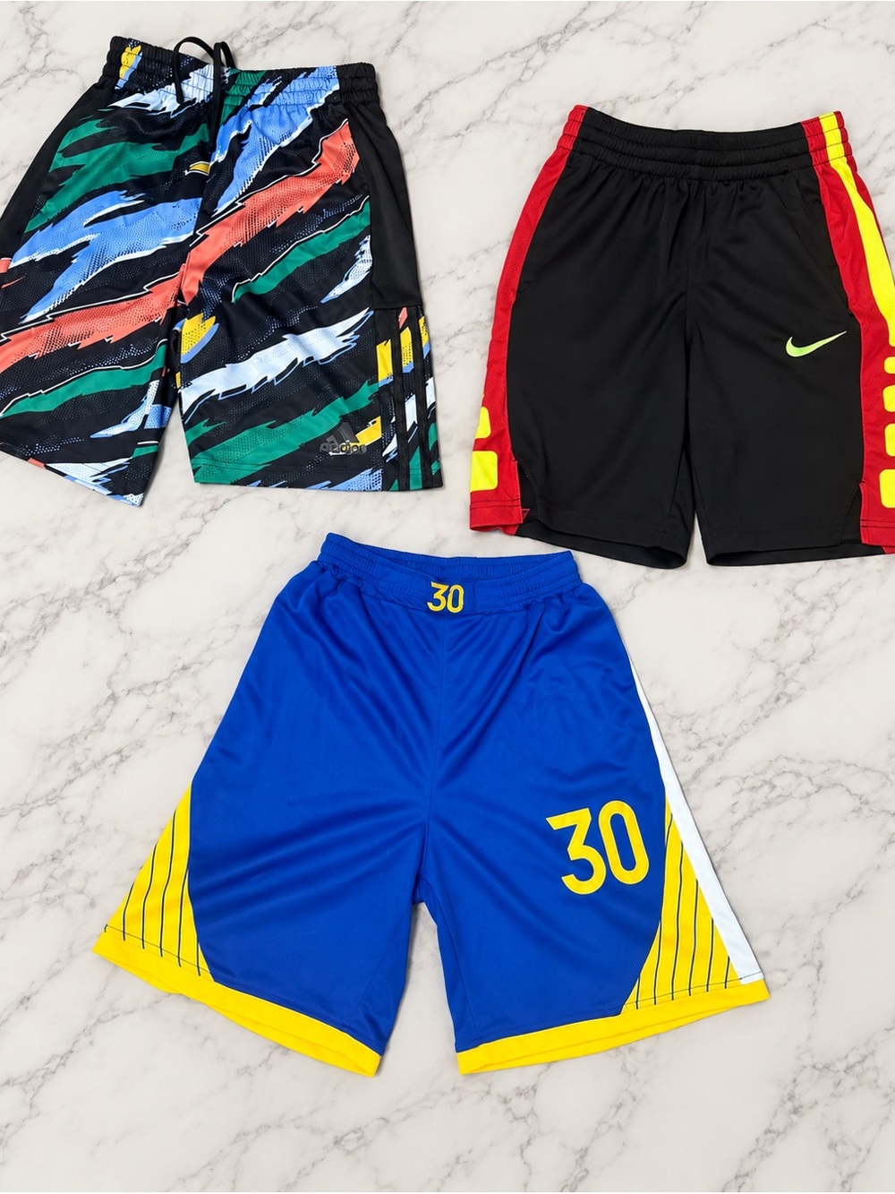 Youth Boys Basketball Shorts Bundle S/M – Nike Adidas + #30 – 3 Pairs
